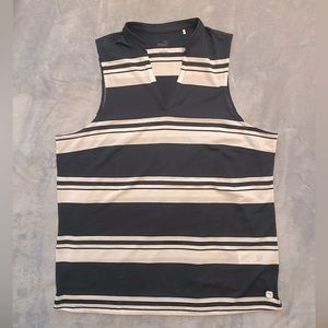 Puma Navy and White Striped Sleeveless Golf Tank - Size L